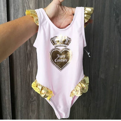 vestido de baño princesa rosado y dorado